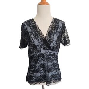 Denise Cruz Y2K Black Lace Babydoll Shirt Rose Whimsy Goth Women Small